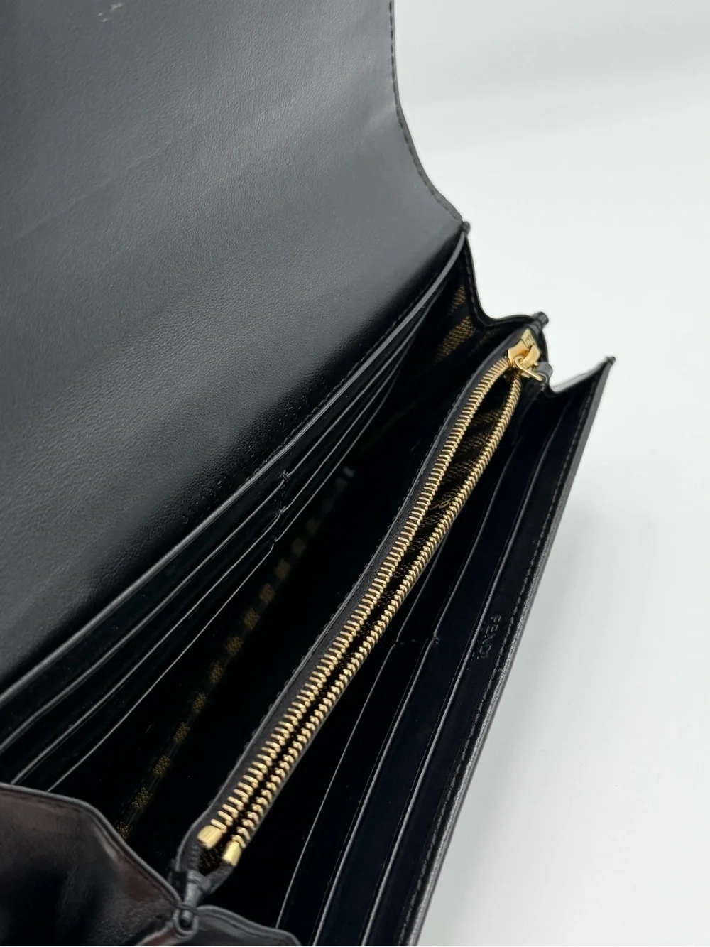 Fendi Baguette Black Leather Continental Wallet with Gold FF Lock